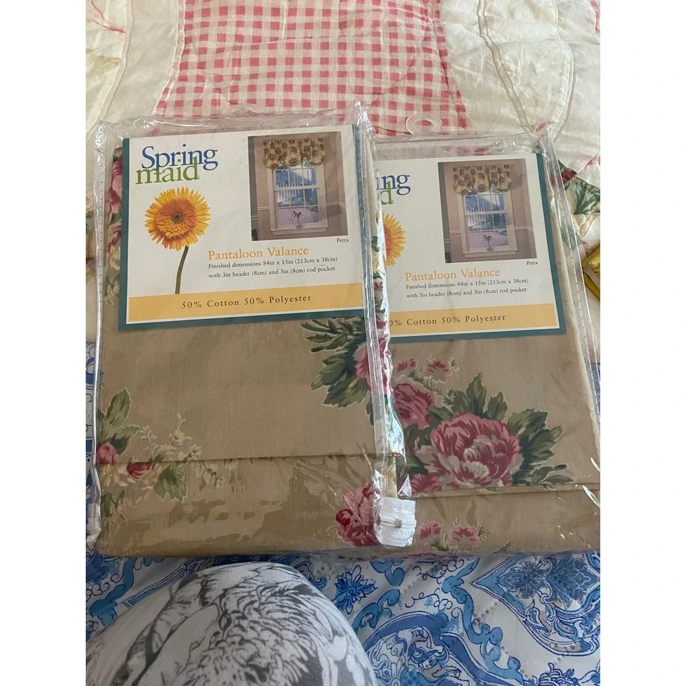 VTG 80's Springmaid  Floral Curtain Panel Pair 80x84 & 2 Pantaloon Valances NEW